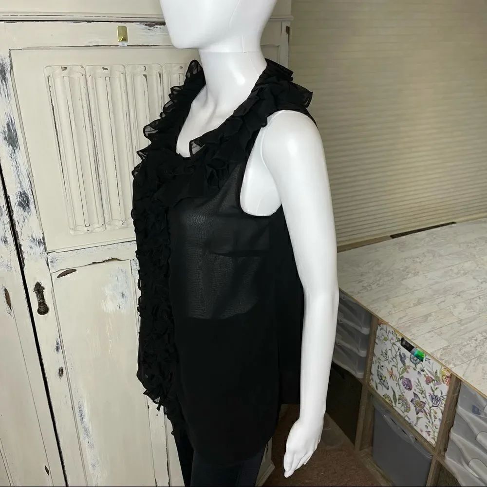 XXI Twenty One Black Ruffle Front Sleeveless Blouse Top Size Small - Picture 6 of 13